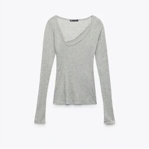 ZARA semi sheer layered gray long sleeve top size M